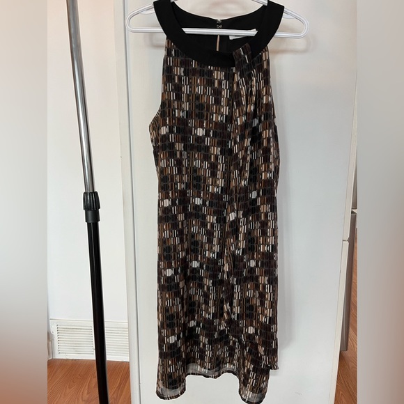 EUC Ricki’s Black/Brown-Patterned, Sheer-Layered Shift Dress, Sz L. - Picture 3 of 11